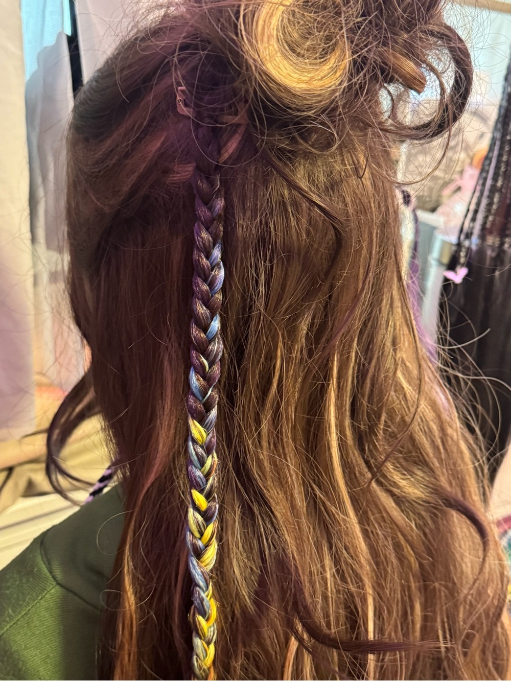 Braided Accent Hair Extension in Purple, Blue & Yellow